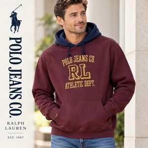 Polo Jeans Co Ralph Lauren Hoodie Mens Medium Burgundy Navy RL Athletic Dept